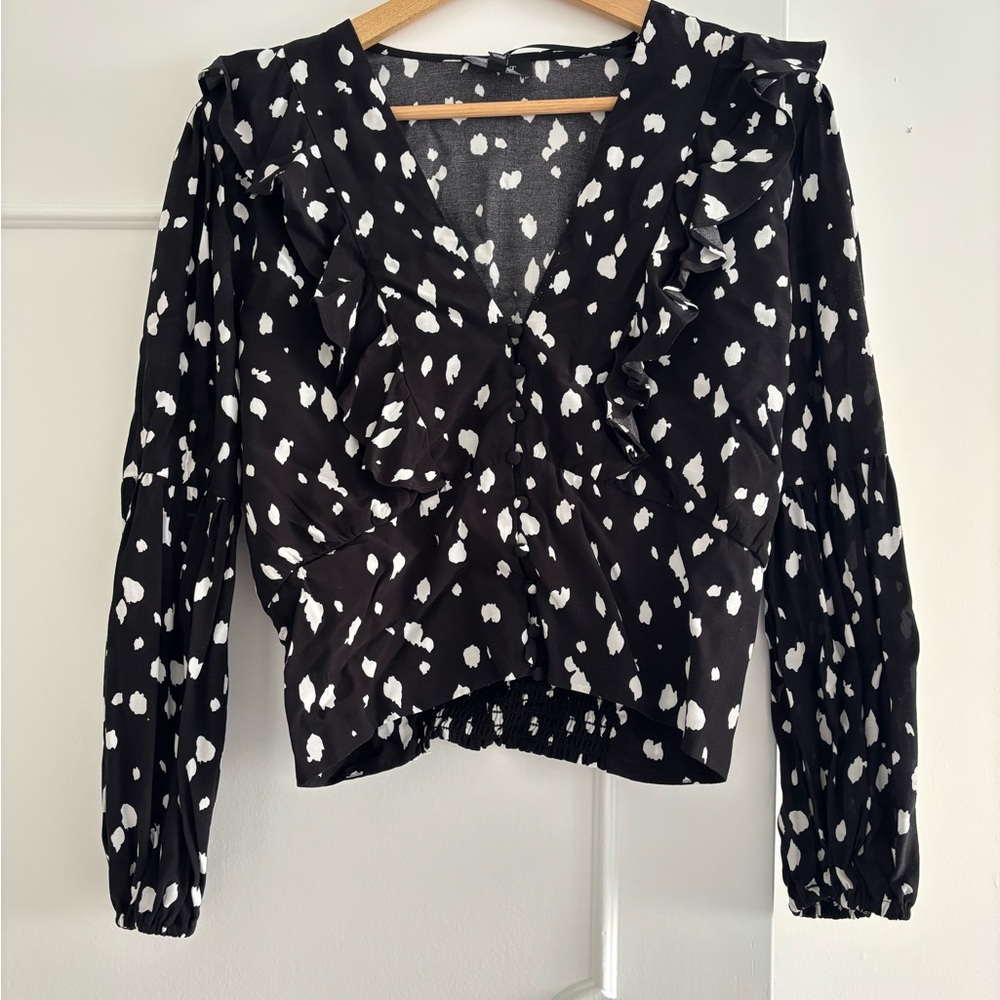 Bardot Black and White Ruffle Blouse